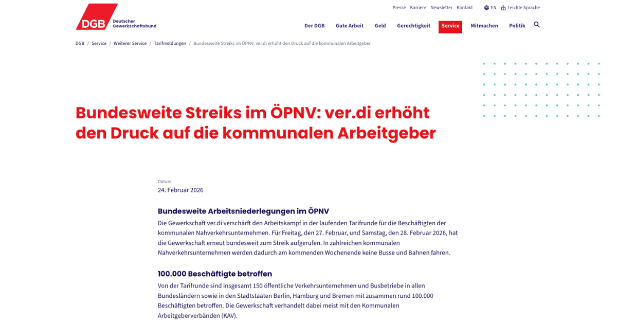 ドイツ｜全土での大規模ストライキに伴う交通機関への影響（2/27〜3/1）